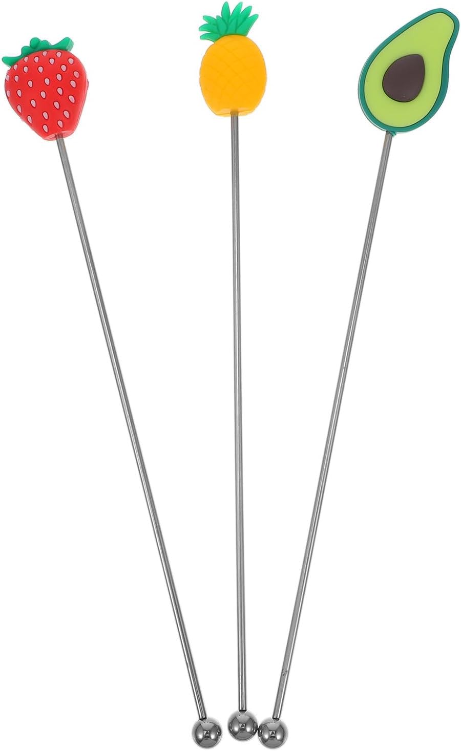 3pcs Stainless Steel Swizzle Sticks with Silicone Fruit Tops Xmas Halloween