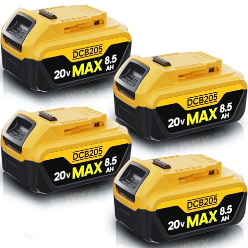 4 Pack 8.5Ah Replacement Compatible for Dewalt 20V Max Battery with High Capacity Batteries Cordless Power Tools 20 Volt Bateras DCB201 DCB203 DCB204 DCB205 DCB205c DCB205-2 DCB206 Batteries Pilas