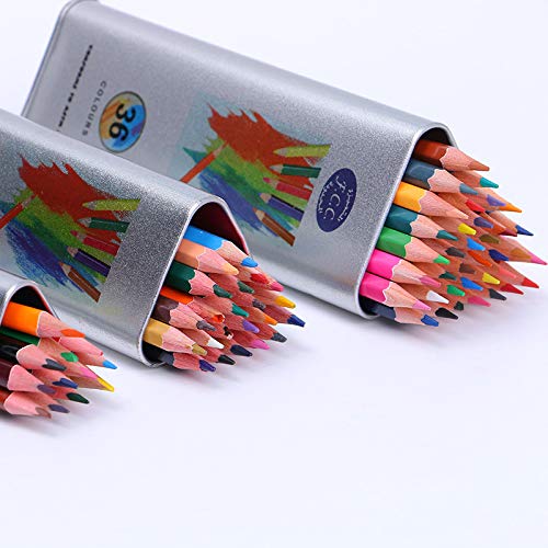 Crayons de couleur bois et tube de rangement métallique pour dessin