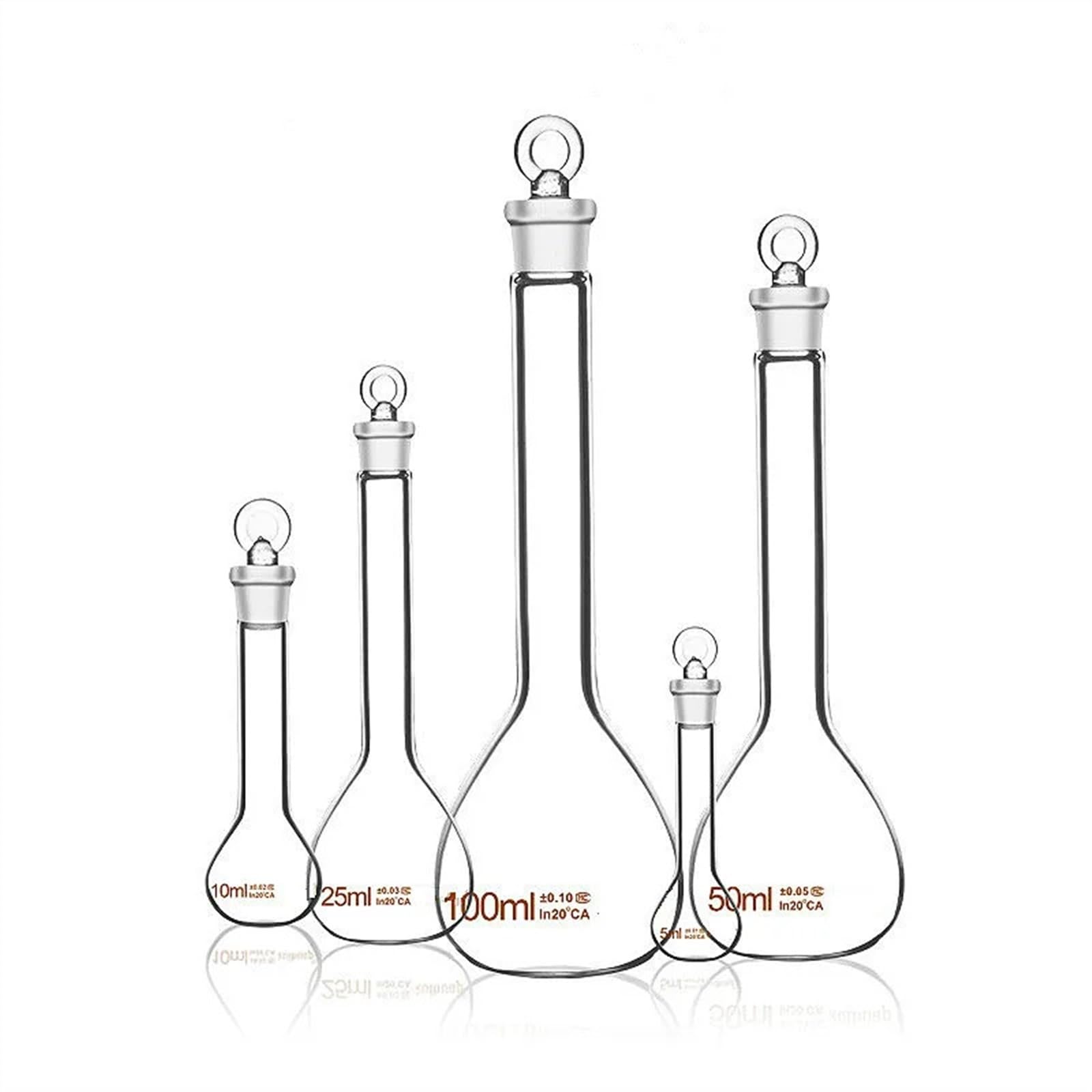 Matraz volumétrico de vidrio Frasco contenedor transparente Matraz transparente con tapón de vidrio 1 ml/2 ml/5 ml/10 ml/20 ml/25 ml/50 ml/100 ml(2 ml with bottom)