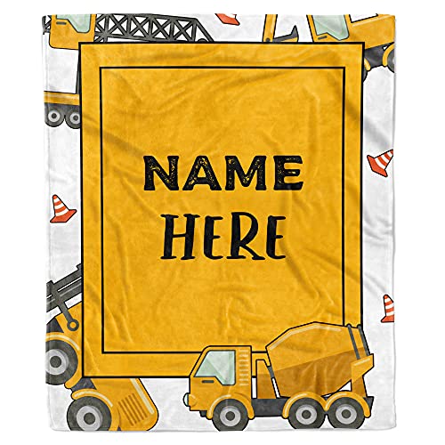 Manta personalizada con nombre de construcción, manta de camión de construcción, regalos para niños y niños, vehículos de trabajo, manta con nombre personalizado, manta con nombre de tractor, manta