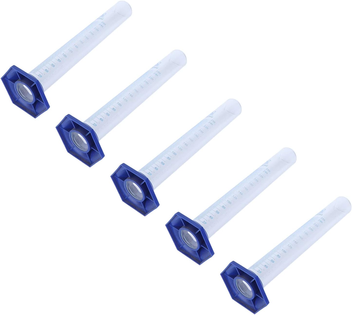5Pcs Graduated Measuring Cylinder Glass Laboratory Scientific Experiment Equipment 250ml，Borosilicate Material,Reliable, Acid and Alkali Resistant for Labs and Home Experiments