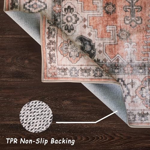 vivorug 3x5 Rug, Small Area Rug for Living Room, Bedroom, Kitchen, Machine Washable Non-Slip Throw Rug, Vintage Distressed Carpet for Entryway Nursery Dinner Room, Orange