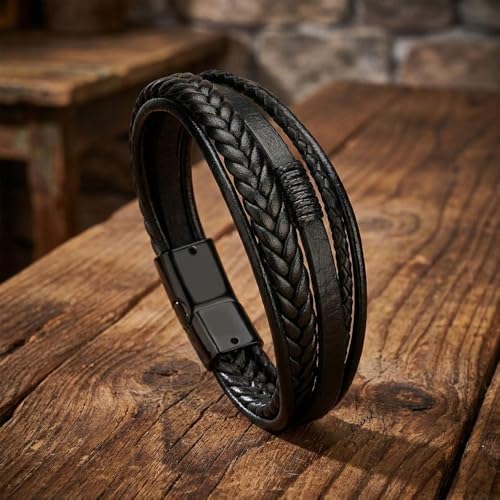 Image of Contemporary Casual Braided Leather Bracelet For Men /Boy's