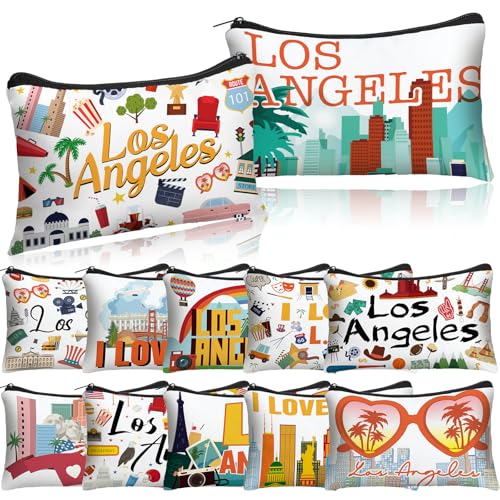 Reginary 12 Pack Cosmetic Bag Travel Souvenirs Gift Makeup Bag Lover Gifts Friendship Family Toiletry Storage for Women Vacation Traveller Trip(Los Angeles)