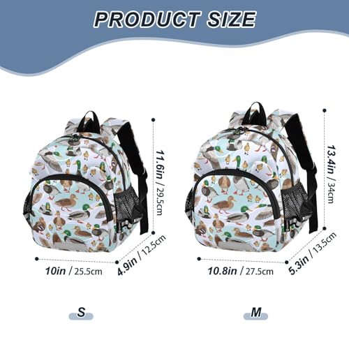 Mallard Ducks Preschool Backpack Green Colorful Daycare Bookbag School Backpack with Traction Rope Fashion Casual Cartoon School Travel Picnic Birthday for Kids 3-62