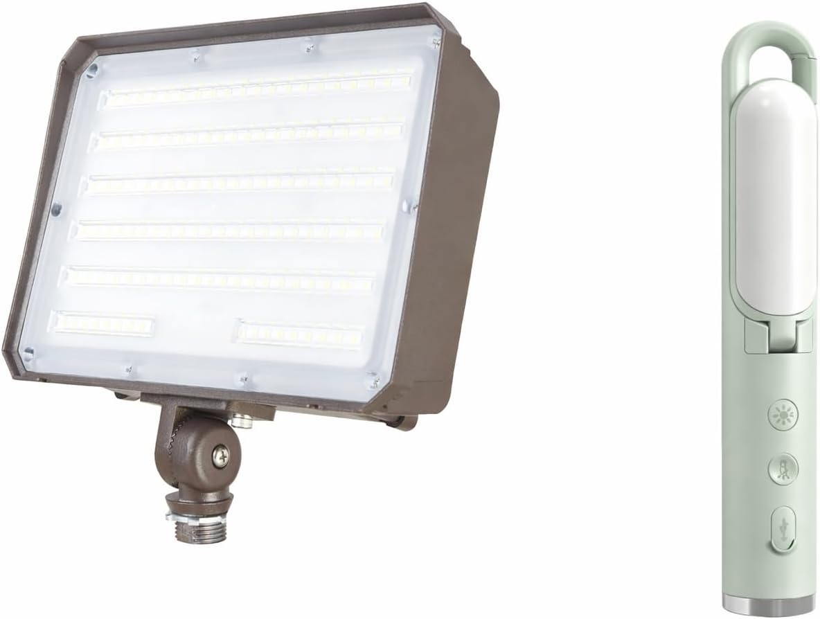 LED Flood Light Dusk to Dawn, 100W (350W Equivalent) 5000K 14000lm 100-277Vac, 180° Adjustable Arm, Waterproof IP65 Outdoor Security Lighting Fixtures ETL Qualified DLC Listed