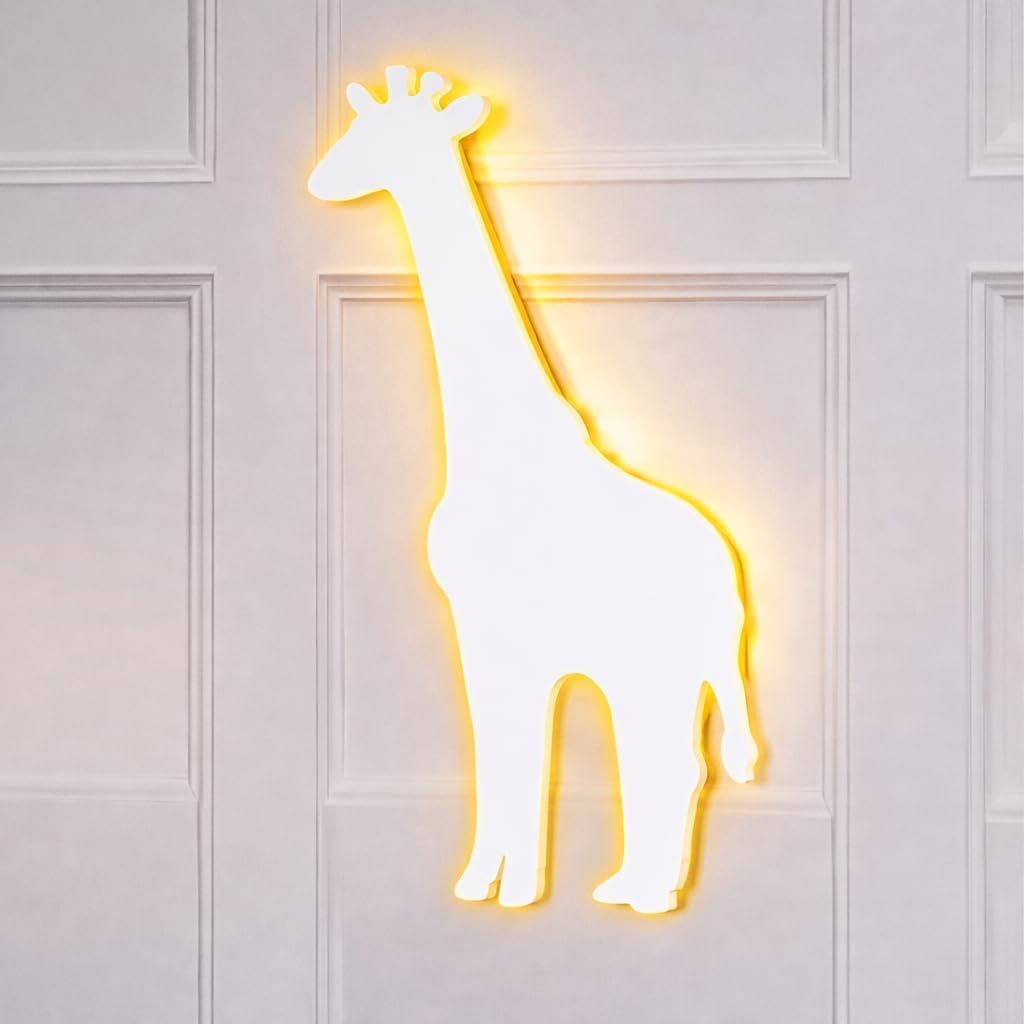 Marco Paul White Wooden Night Light Wall Mounted Nursery Lighting Baby Kids Childs Room Wall Lamp Bedroom Décor Bedside Lamp Kids Bedroom Accessories Home Decor (Giraffe)