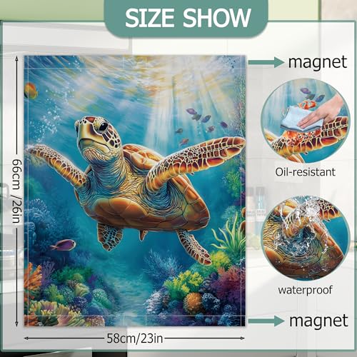 Image of Dishwasher Magnets Decorative Cover,Sea Turtle Refrigerator Magnet Cover,Washable Ocean Coral Dishwasher Front Panel Cover Home Kitchen Decoration 23x26 Inch