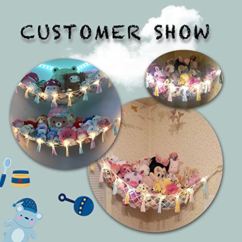 Stuffed Animal Net Or Hammock With Light,Yewiwin Macrame Hanging Net Hammock For Stuffed Animal Toy Storage Organizer Boho Decor Room Holder For Nursery Play Room Bedroom (Beige) #TOP5