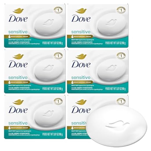 Dove Beauty Bar, Bulk Soap, Fragrance-Free, Sensitive 6-Pack with ¼ Moisturizing Cream for Soft, Smooth Skin, 3.17 Oz Ea