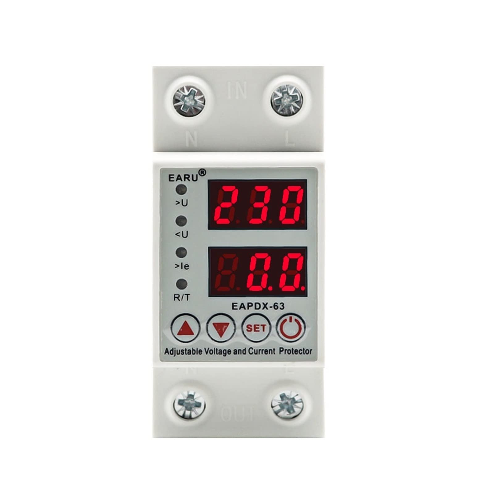 VDOQTLJT 40A 63A 230V Din Rail Adjustable Over Voltage and Under Protective Device Protector Relay Current Protection Limit(Voltage Current,110V 63A)