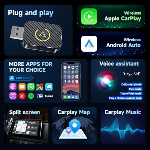 Image of 2-in-1 Wireless CarPlay and Android Auto Adapter, Plug and Play Dongle, Fast Auto-Connect, No Delay, for iPhone and Android, USB /USB-C Port, Black (Carplay-3103)