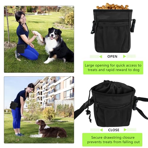 kissleaf Futterbeutel Hundetraining Leckerlitasche für Hunde Erziehungshilfen für Hunde Bauchtasche Hundetraining Zubehör Hunde Futterbeutel mit Hunde Kotbeutelspender (Black)