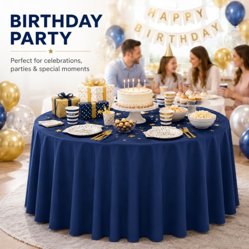 Image of WNINK 2 Pack Navy Blue Round Tablecloth, 84 Inch Disposable Plastic Table Covers, Navy Blue Round Table Cover for Birthday Parties, Holiday, Picnic, BBQ, Family Gathering Party Supplies