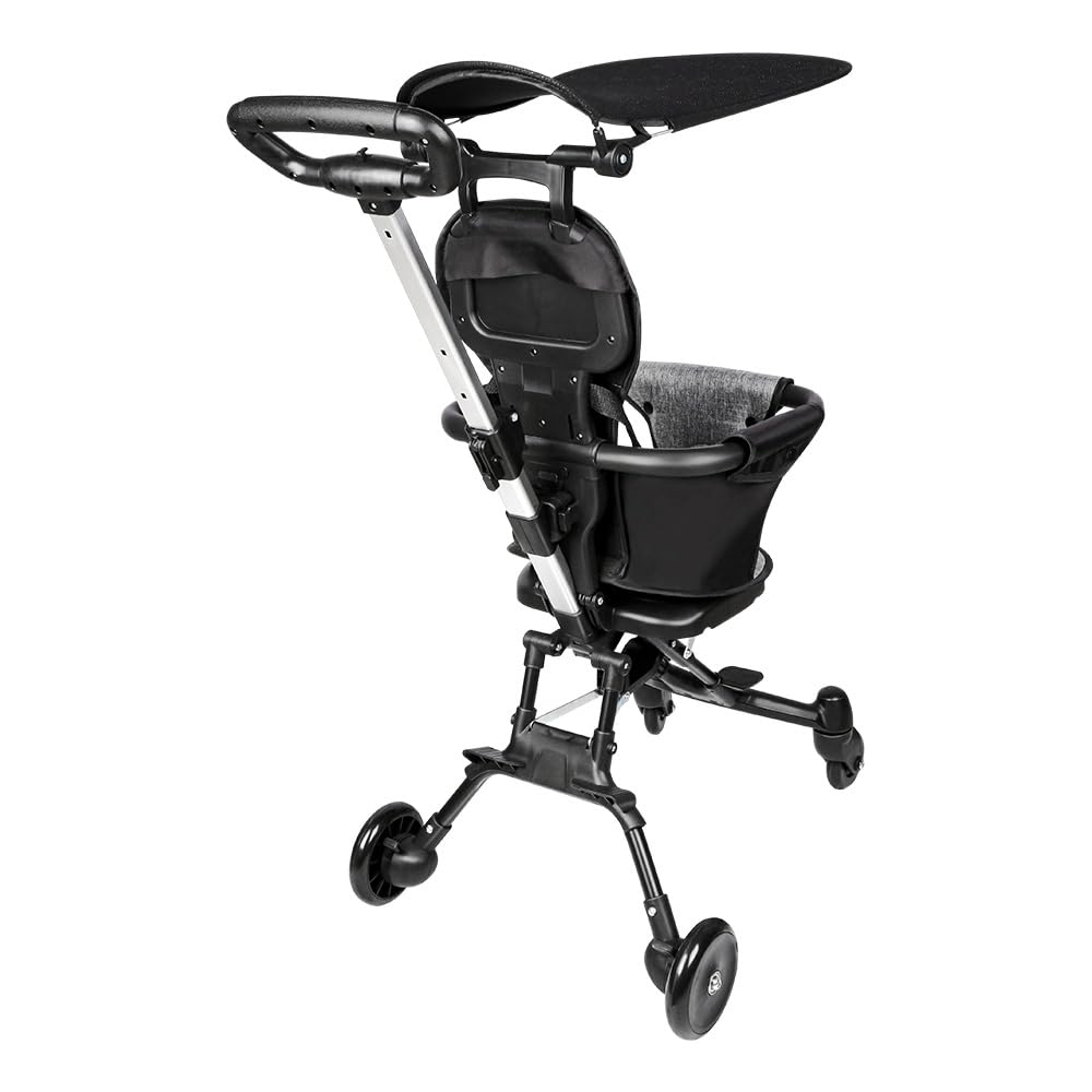 Poussette Compacte - Jusqu'à 25 kg, Inclinable, Pliable avec Porte-Gobelet, Habillage Pluie, Capote Pare-Soleil (UPF 50+) et Panier Course XL-30 * 55 * 86,5 cm - Gris + Noir