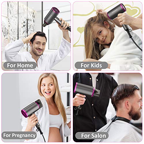 Hair Dryer Travel Hair Dryers Professional Hairdryer with Diffuser for Women Men Blow Dryer Home Salon Gift Low Noise Lightweight with Diffuser for Curly Hair Concentrator & Combs with 3 Speed - Image 8