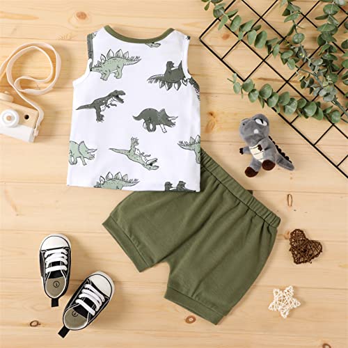 Patpat Baby Boys Clothes Cute Print Tank Top And Shorts 2Pcs Sleeveless Vest Top Boys Outfits Sets Darkgreen 18-24 Months #TOP1