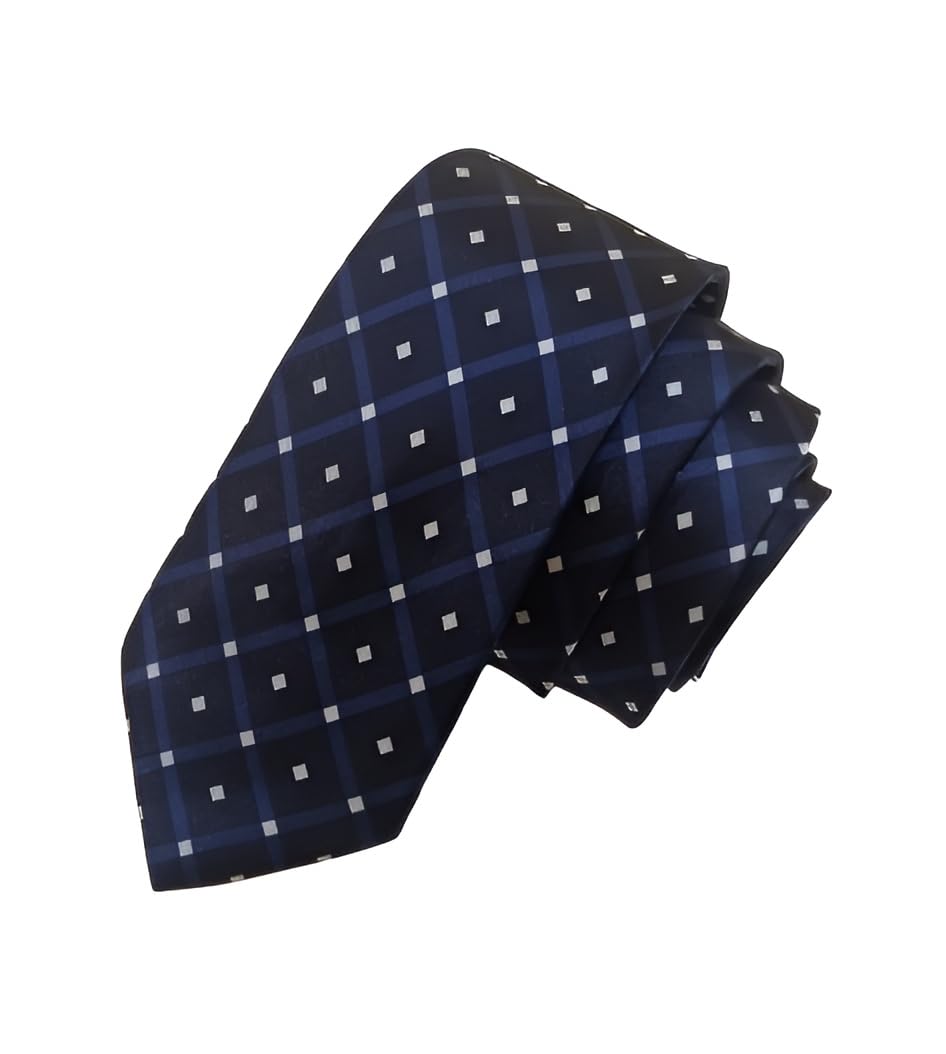 justin dustin Men's Slim Skinny Necktie,NevyBlue, with Diamond Grid Pattern, White Dots, Business Professional,Width-2.5 inch-picture-38
