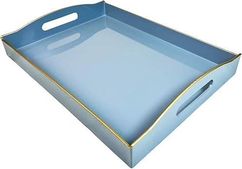 Bandeja decorativa de mármol azul, bandeja grande para servir con asas, bandeja rectangular de plástico Morden para mesa de café, sala de estar