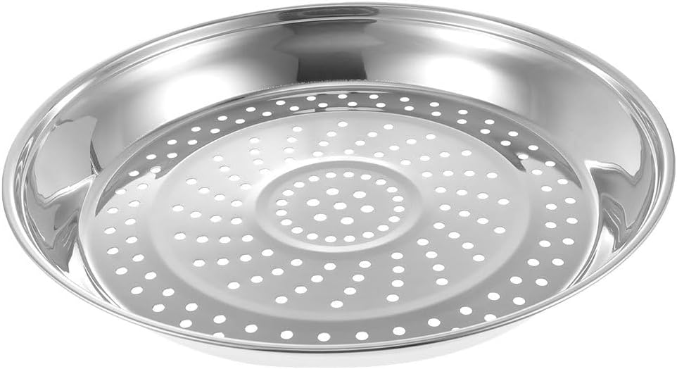 Alipis 12.20 Inch Stainless Steel Steamer Tray Insert with Dense Holes for Even Heat Distribution Food Steaming Basket Rack Ideal for Vegetables Seafood and Dumplings Cooking