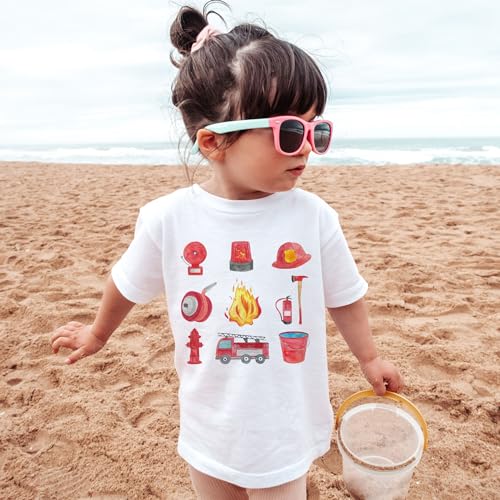 Firefighter Equipment Little Things In A Row Shirt For Kids - Cute Fireman Fire Department Truck T-Shirt - Natural Toddler & Youth Boys Graphic Tee4