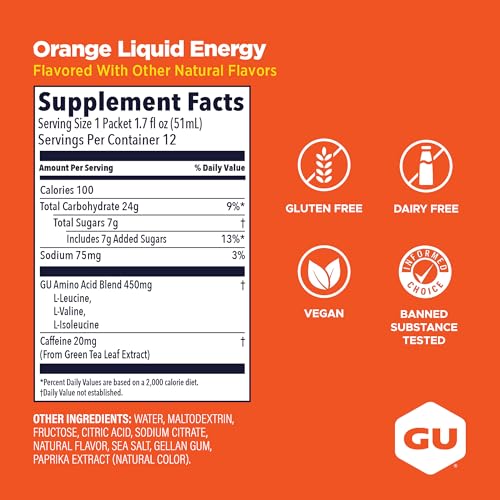 Image of GU Energy Liquid Energy Gel with Complex Carbohydrates, Vegan, Gluten-Free, and Dairy-Free On-the-Go Energy for Any Workout, 12-Count, Orange