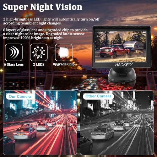 Image of Backup Camera for Truck 5 Inch 1080P Front Rear View Monitor kit Auto Color Image Night Vision, Plug & Play,IP69 Waterproof Grid Lines for Car /RV /Tractor /Semi-Trailers /Pickup H11