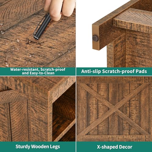 DWVO 2PCS Farmhouse Nightstand with Charging Station & Storage Shelves, Narrow Side Table for Small Spaces Bedroom/Living Room, Brown