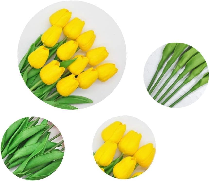 Artificial Tulips 10Pcs Real Touch Fake Tulips PU Flower Arrangement Bouquets for Home Party Decoration (Yellow) - Image 3