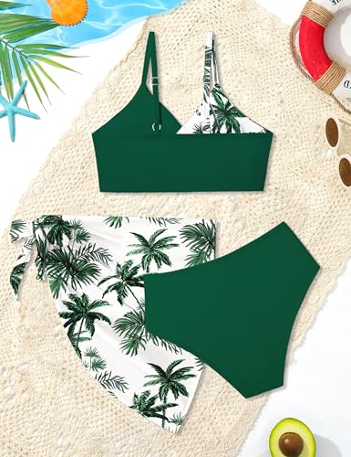 Image of BAVADER Girls Swimsuits Size 14-16, Bathing Suits for Teens Tropical Floral Twist Cross Swimsuits for Teen Girls, Green Palm-2