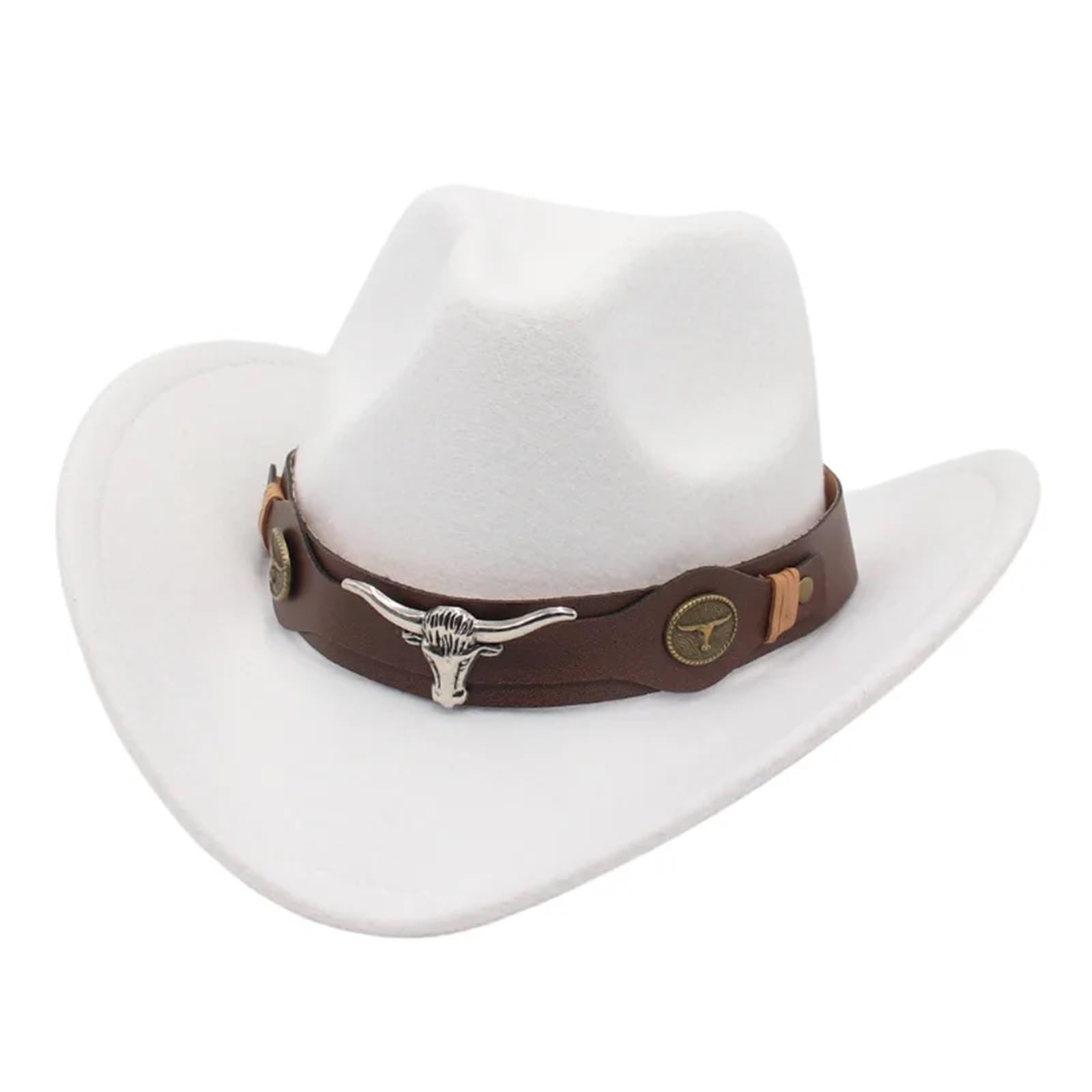 vrfvsdasAAS Cowboy Hat Cowboy Hat Ladies Hat Roll Brim Cowgirl Cap Jazz Fedora Hats Felt Cap(White)