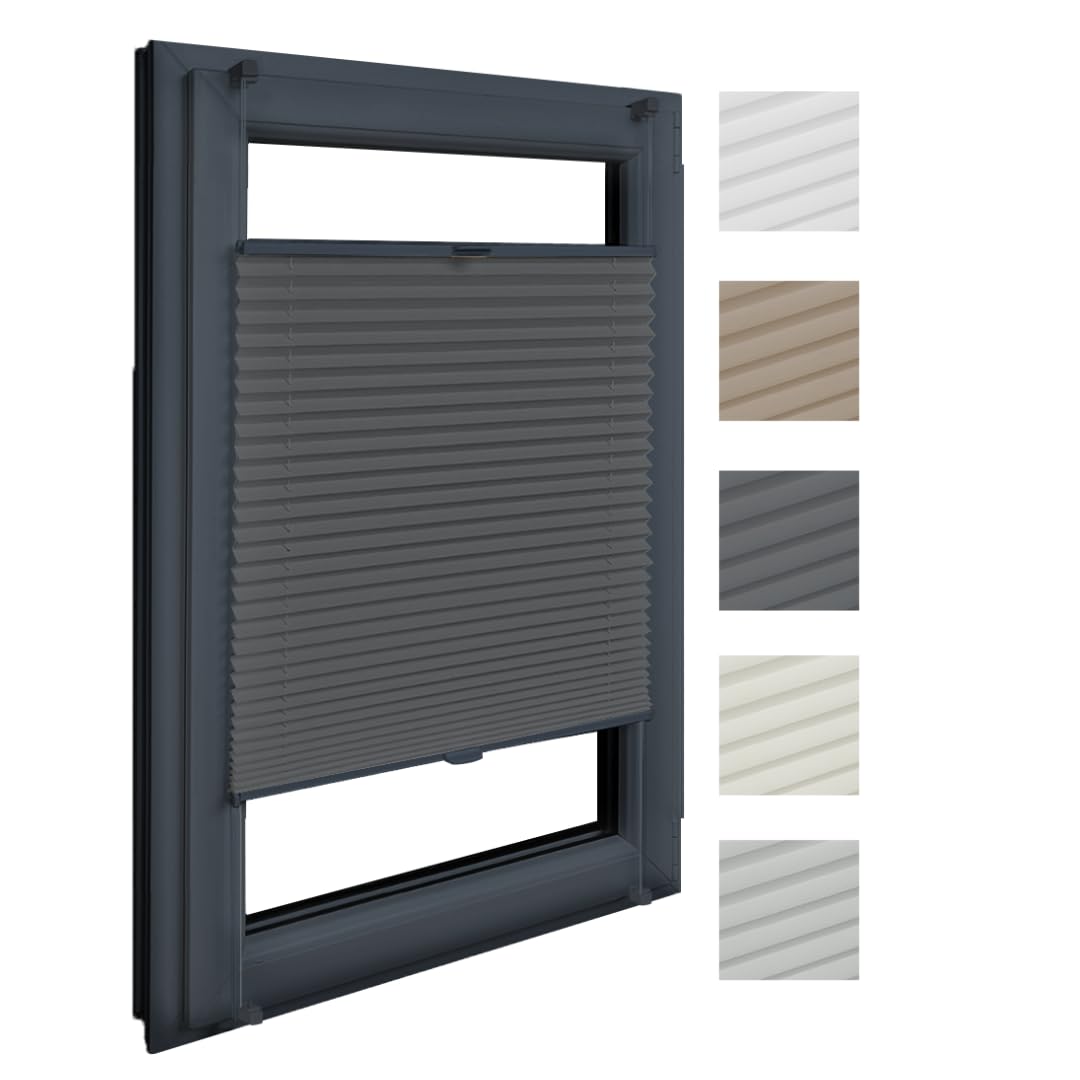 Home-Vision Premium Plissee Klemmfix Graphit B95 x H200cm Profil Anthrazit | Ohne Bohren Sonnenschutz & Sichtschutz Faltrollo Easyfix Klemmträger für Fenster und Tür