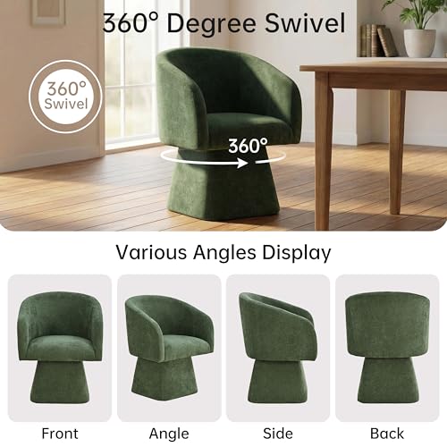 Image of VKNOW Upholstered Swivel Dining Chair with Barrel Back and Armrests | Modern Accent Arm Chair with Thickened Cushion, Soft Chenille Fabric, for Dining Room, Living Room, Vanity, Green