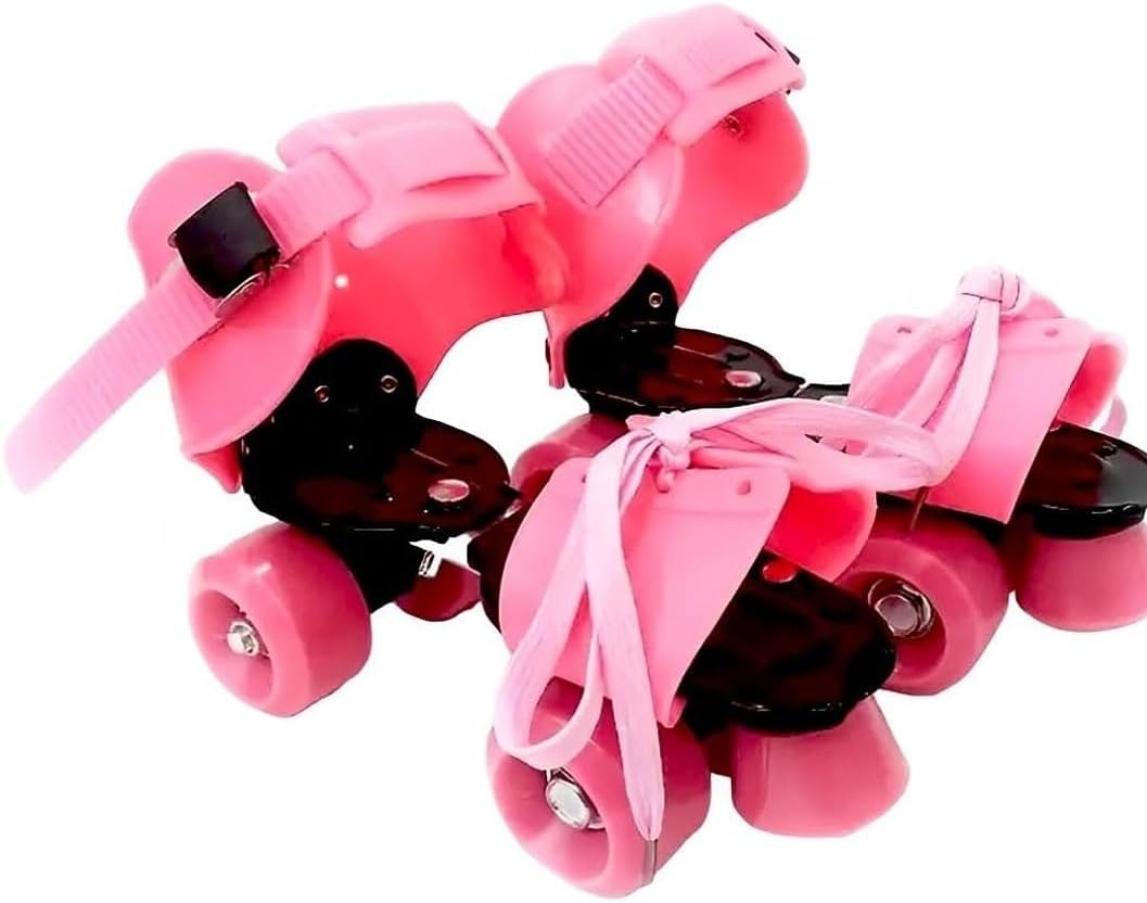 TAYLORED HOME Roller Skates for Kids Age 8-16 Years Adjustable Inline with Front Brake Sliding Pulley Strap Smooth School Sport Lightweight Skating Shoes for Unisex Beginners, Advanced Size (Pink)