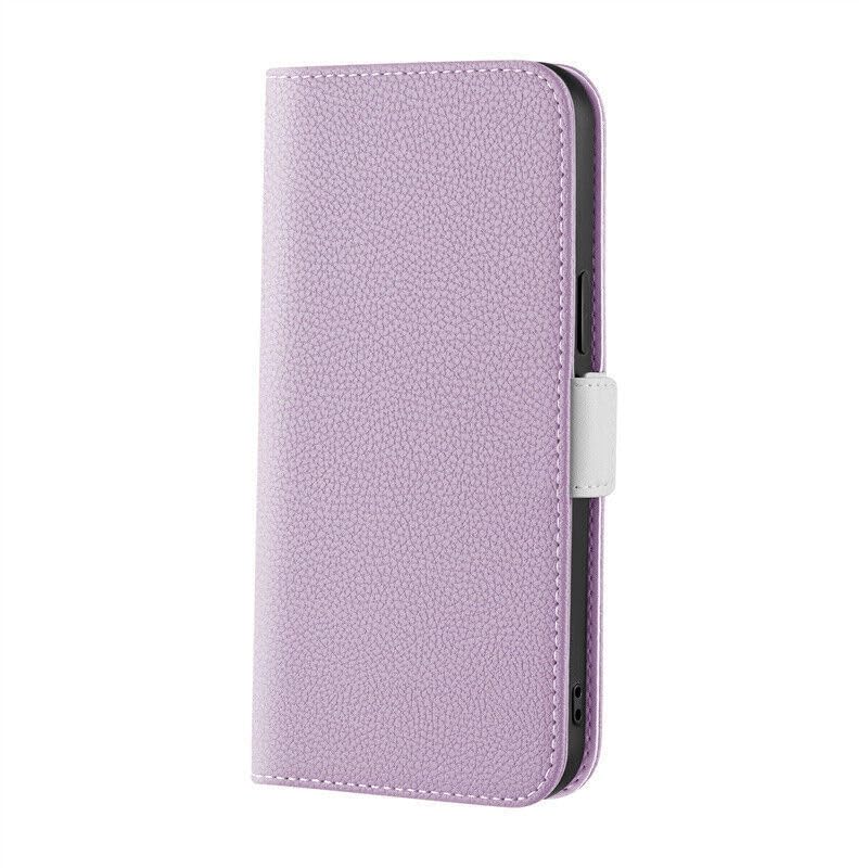 Étui iPhone 12 et 12 Pro violet anti-rayure avec rabat magnétique et fentes pour cartes