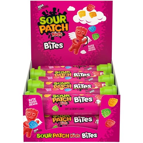 SOUR PATCH KIDS Bites Soft & Chewy Valentine's Day Candy, Bulk Candy, 12-1.8 oz Tubes