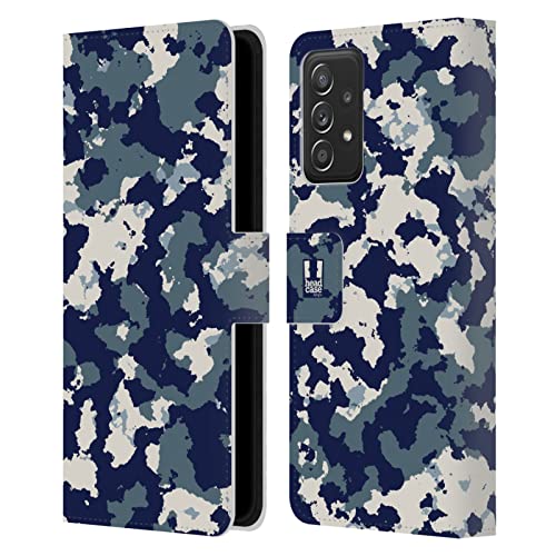 Étui portefeuille Galaxy A52 / A52s Head Case Designs avec motif bleu camou numérique en cuir