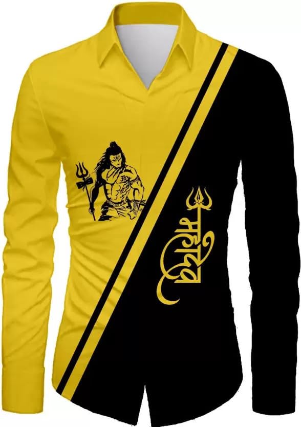 Men's Polycotton Regular Fit Printed Unstitched Shirt Fabric 2.25 Meters with Beautiful Design For Casual Outings, Parties, Festivals (Yellow)-image-44