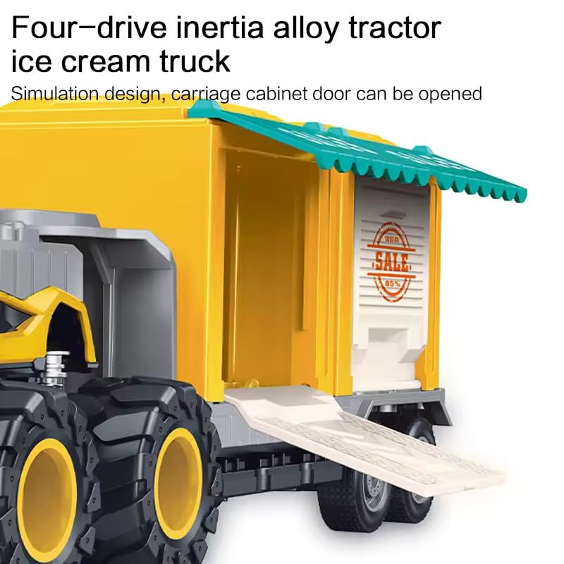 Image of 1:43 Die Cast Alloy Model Animal Transport Truck Toy for Kids Boys Girls 4WD Friction Powered Ice-Cream Trailer Miniature Toys Pull Back Vehicles (Pack of 1, Multicolor)