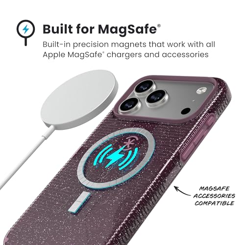 Image of Speck CANDYSHELL Grip +MS Case for iPhone 17 Pro Max - Plumberry Glitter | Slim Protective Grip | Drop Protection | MagSafe Compatible