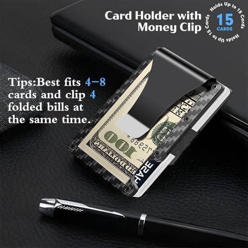 Carbon Fiber Wallet for Men - Minimalist Slim RFID Blocking Card Holder with Money Clip | Ultra-Thin Front Pocket Design for Daily Business & Casual Use2