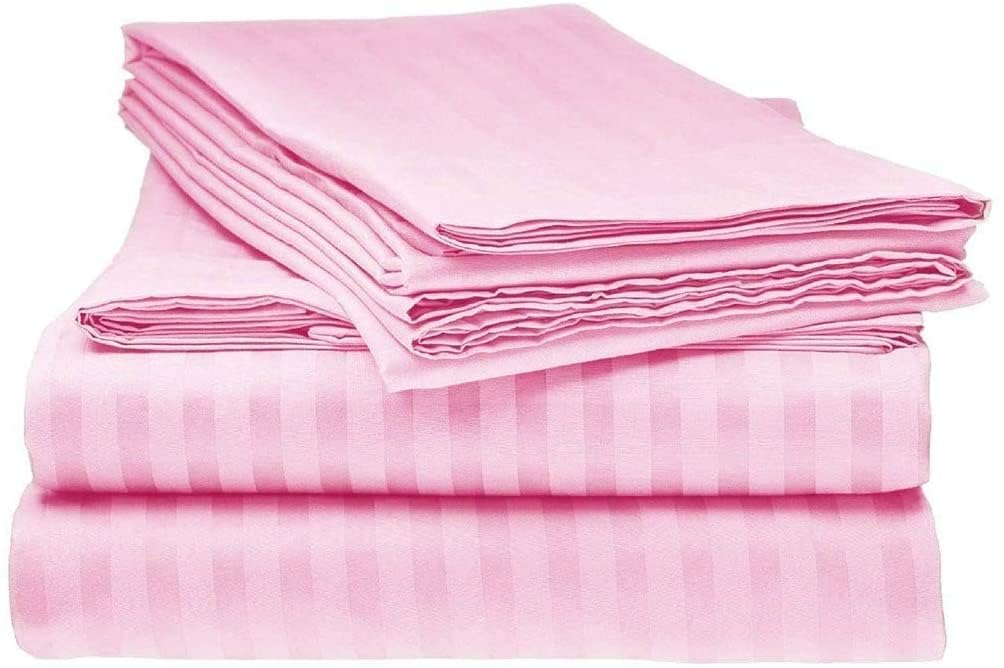 600 Thread Count (35cm) Deep Pockets – 100% Egyptian Cotton Bed Sheets 6 Piece Set, Hotel Quality & Breathable Cotton Sheets - Pink Stripe, King Size.