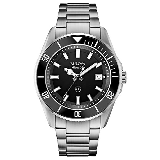 Bulova Marine Star 98B203 - Reloj de Pulsera de Diseño para Hombre - Resistente al Agua - Acero Inoxidable - Esfera Negra