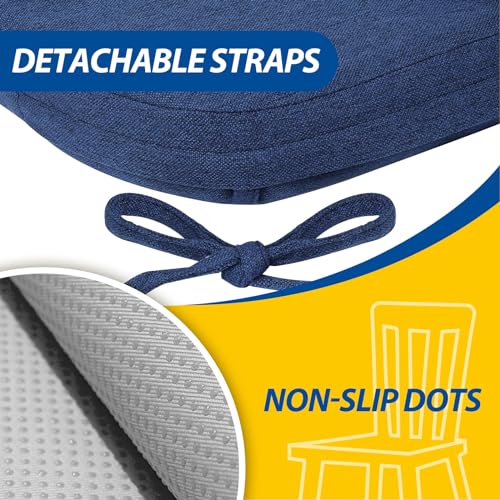 Image of AAAAAcessories D-Shaped Chair Cushions, 2 inch Thick Dining Chair Pads with Ties and Removable, Machine-Washable Cover, 17 inch x 16 inch, Set of 6, Blue