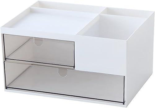 kulusion Organizador de cajones de escritorio, caja de almacenamiento de escritorio con 2 cajones y 4 compartimentos, accesorios de escritorio kulusion Organizador de cajones de escritorio, caja de almacenamiento de escritorio con 2 cajones y 4 compartimentos, accesorios de escritorio