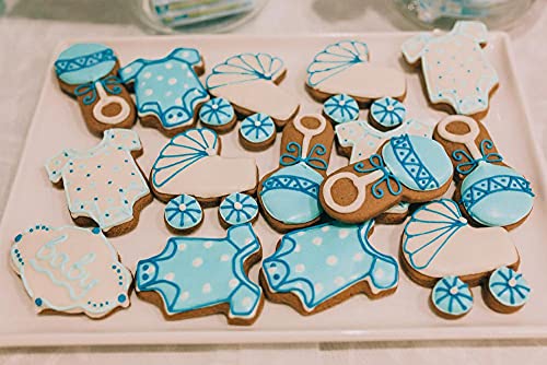Moleou Baby Shower Cookie Cutter Set, 7Piece Cookie Cutters Include: Onesie, Bib, Baby Carriage, Bottle, Rattle, Rocking Horse And Frame, With Extra Gift 2Pcs Sugar Stir Needle #TOP6
