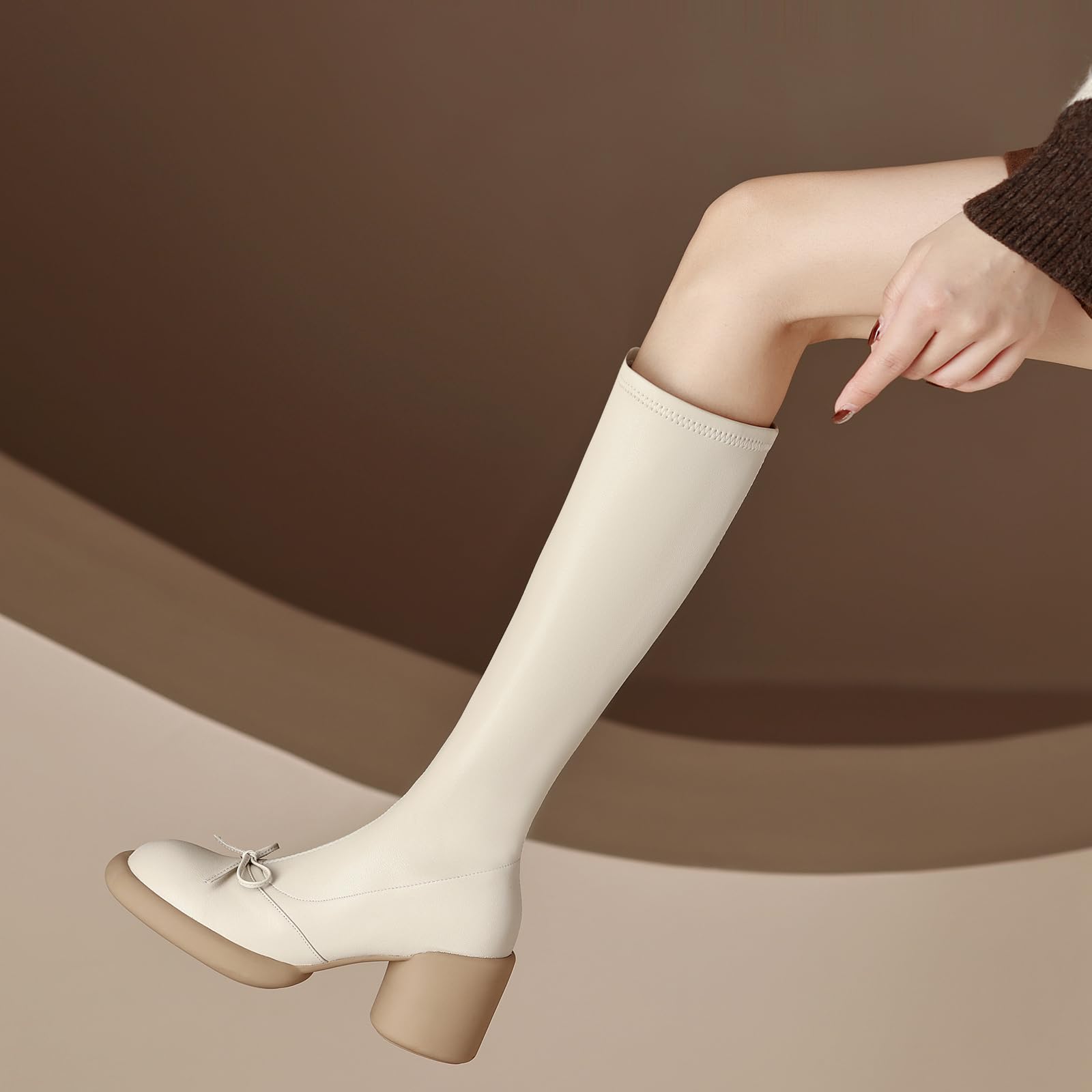 Botas altas de cuero para mujer tacón de bloque rodilla botas de montar con cremallera