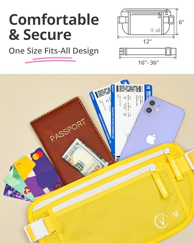 Image of Vantamo Money Belt with RFID For Men & Women, Hidden Passport Holder for Travel, 2 Compartment Travel Fanny Pack for Women Anti Theft