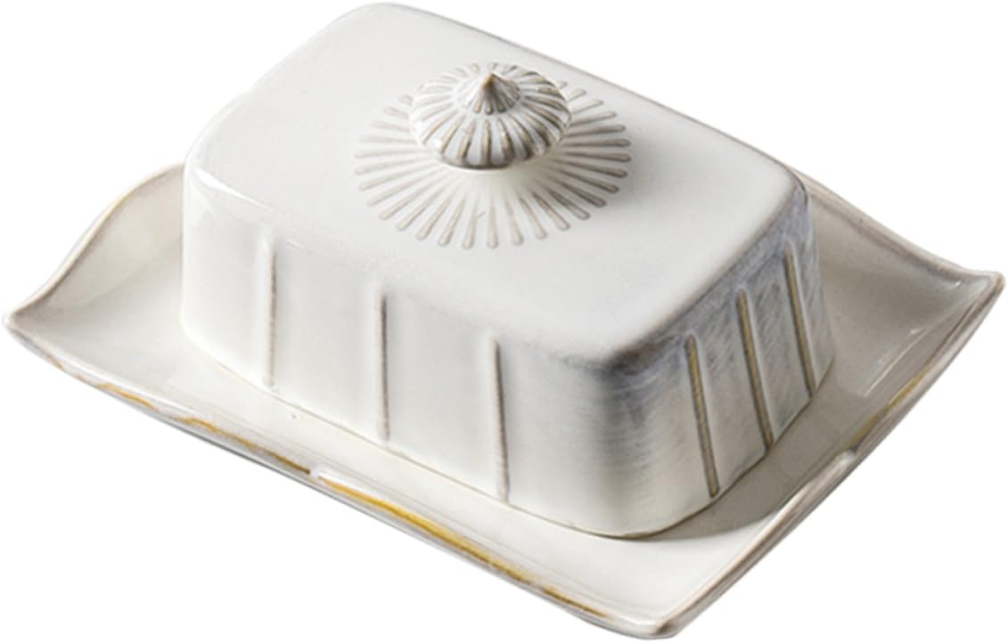 Ceramic Butter Plate with Lid Food Grade Ceramic Butter Box and Dessert Display Tray Stylish and Practical for Cheese Snacks and Bread Non Fading Design for Parties and Afternoon